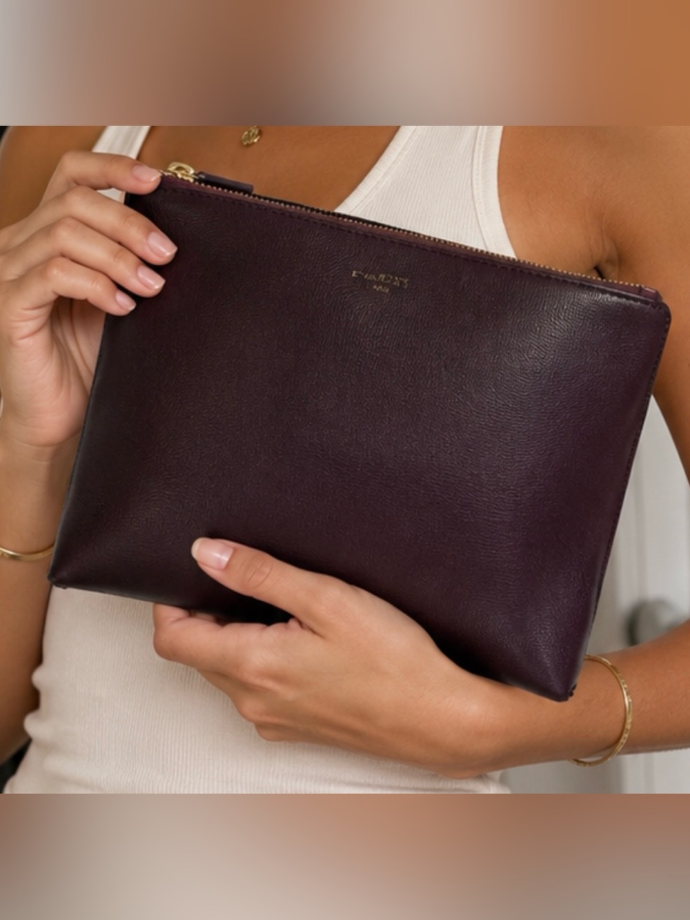 Coach Plum Leather Zip Pouch with Gold Logo - Picture 2 of 7